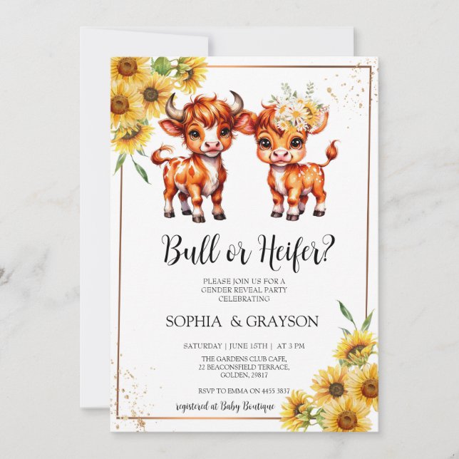 Highland Cow Gender Reveal Invitation (Front)