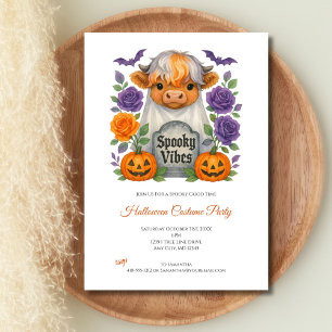 Highland Cow Ghost Flowers Pumpkin Halloween Party Invitation