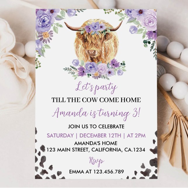 Highland Cow Girl Birthday Invitation (Creator Uploaded)