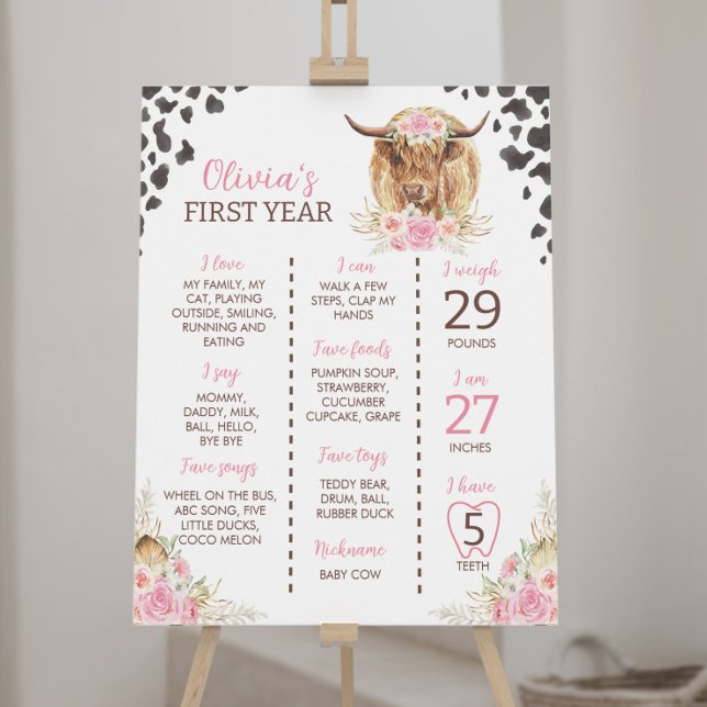 Highland Cow Girl First Birthday Milestone Sign (Creator Uploaded)