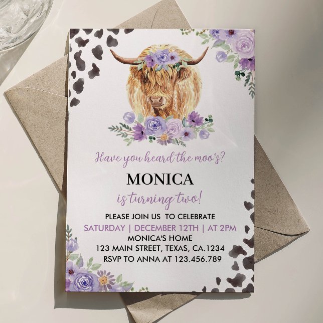 Highland Cow Girl Floral Birthday Invitation (Creator Uploaded)
