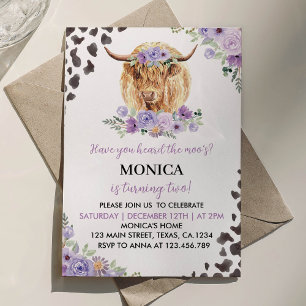 Highland Cow Girl Floral Birthday Invitation