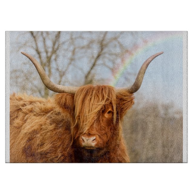 Highland Cow Glass Chopping Board (Front)