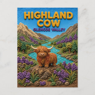 Highland Cow Glencoe Valley Modern KlayKoo Postcard