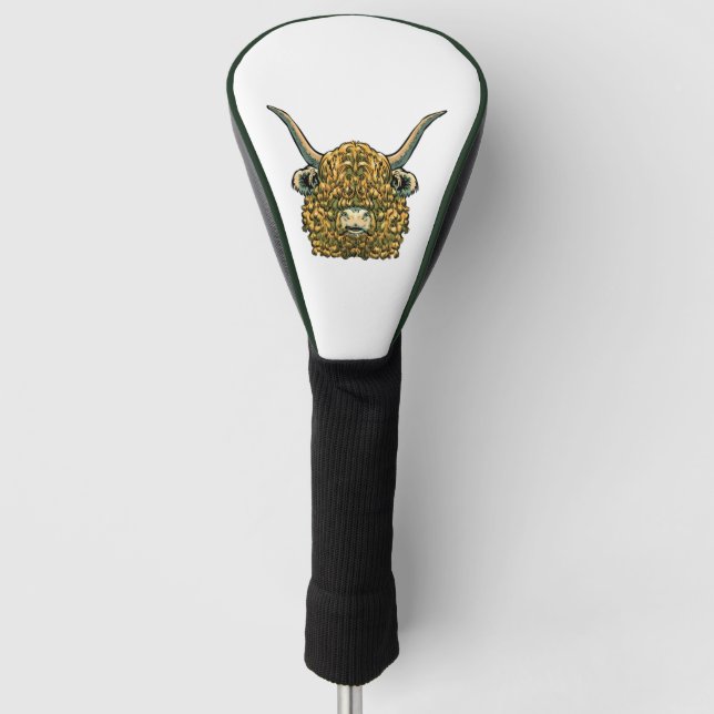 Highland Cow Golden Head Golf Head Cover (Front)