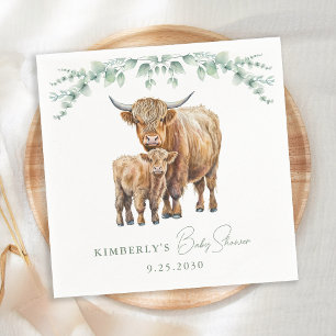 Highland Cow Greenery Boho Farm Animal Baby Shower Napkin