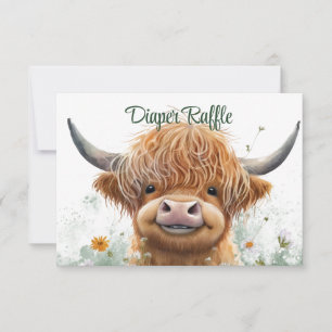 Highland cow greenery diaper raffle  RSVP card