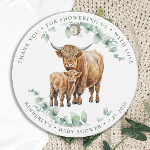 Highland Cow Greenery Farm Animals Baby Shower Favour Tags
