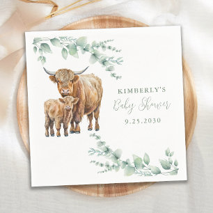 Highland Cow Greenery Farm Animals Baby Shower Napkin