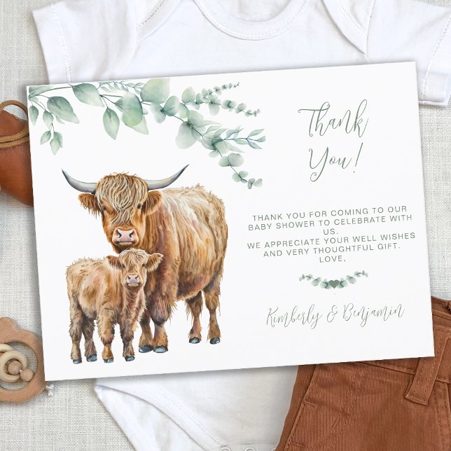 Highland Cow Greenery Farm Baby Shower Thank You Postcard (Creator Uploaded)
