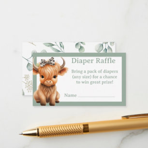 Highland Cow greenery girl diaper raffle Enclosure Card