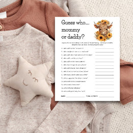 Highland Cow Guess Who Mum Dad Baby Shower Card