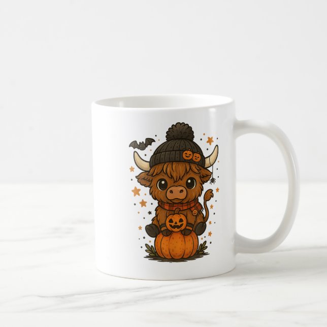 Highland Cow Halloween Cute Pumpkin  Coffee Mug (Right)