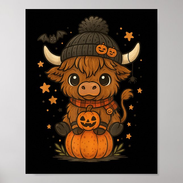 Highland Cow Halloween Cute Pumpkin  Poster (Front)