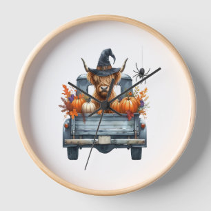 Highland Cow Halloween Fall Clock