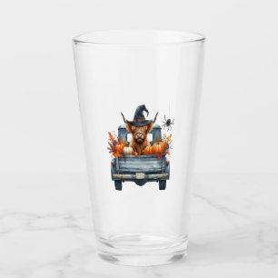 Highland Cow Halloween Fall Glass