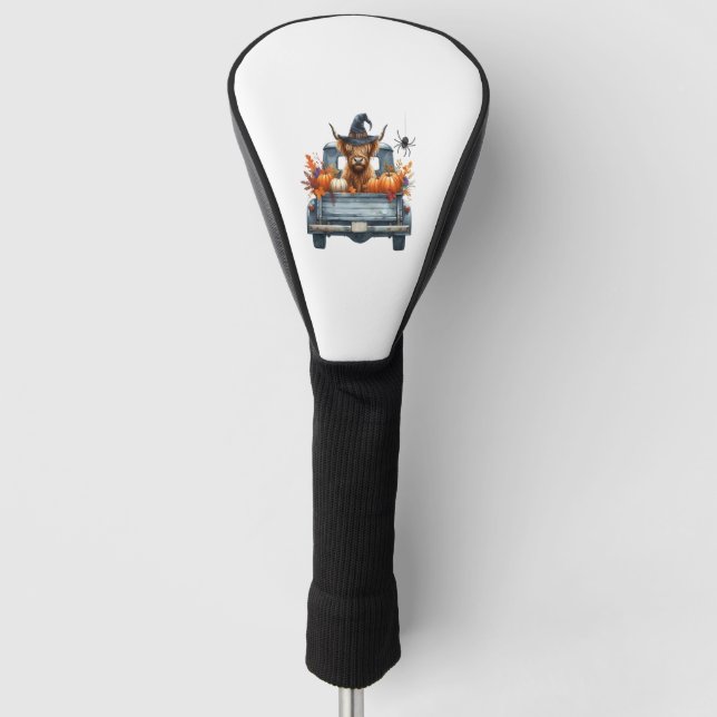Highland Cow Halloween Fall Golf Head Cover (Front)