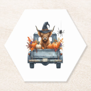 Highland Cow Halloween Fall Paper Coaster