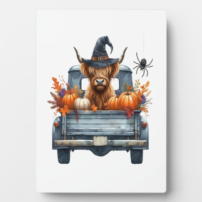 Highland Cow Halloween Fall Plaque (Front)