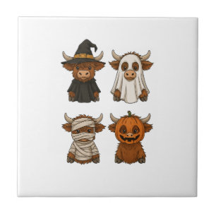 Highland Cow Halloween Funny Fall Spooky Ceramic Tile
