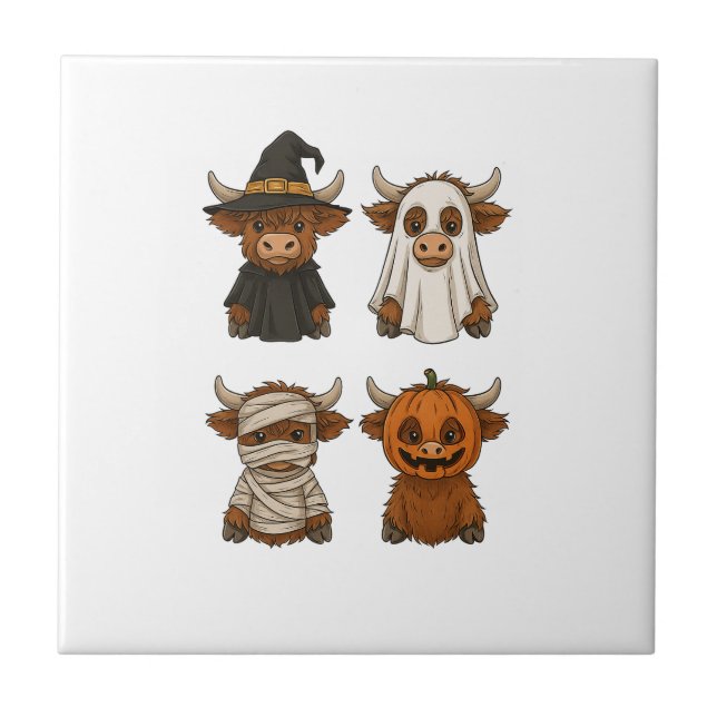 Highland Cow Halloween Funny Fall Spooky Ceramic Tile (Front)