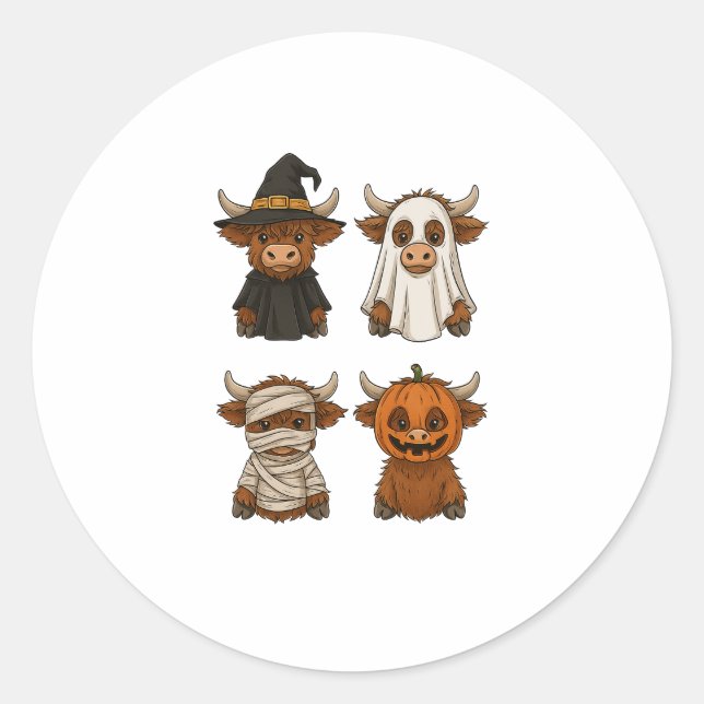 Highland Cow Halloween Funny Fall Spooky Classic Round Sticker (Front)
