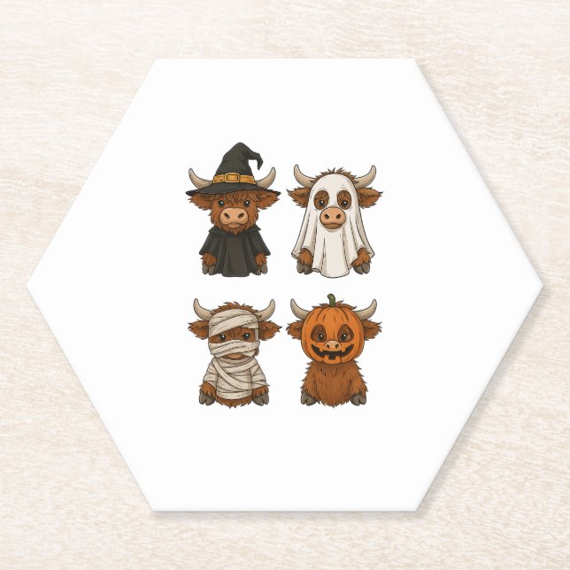 Highland Cow Halloween Funny Fall Spooky Paper Coaster (Front)