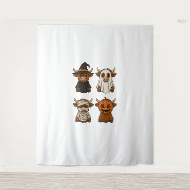 Highland Cow Halloween Funny Fall Spooky Tapestry (Front)