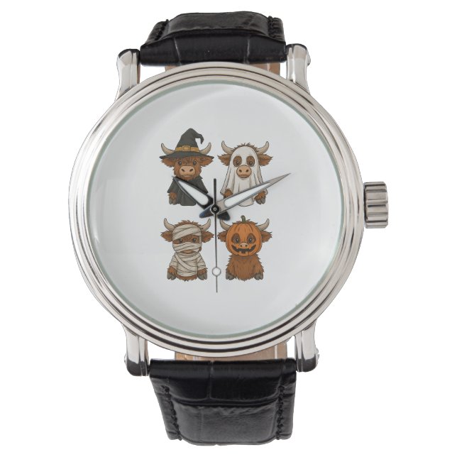 Highland Cow Halloween Funny Fall Spooky Watch (Front)