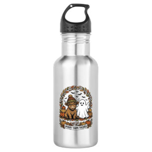 Highland Cow Halloween Ghost Pumpkin Vintage Art 532 Ml Water Bottle