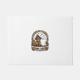 Highland Cow Halloween Ghost Pumpkin Vintage Art Doormat