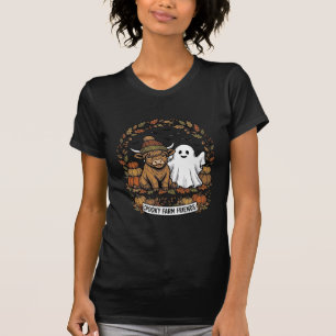 Highland Cow Halloween Ghost Pumpkin Vintage Art T-Shirt