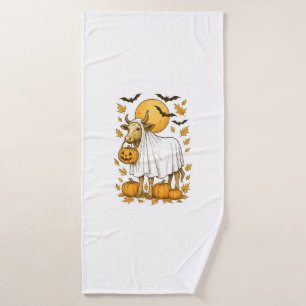 Highland Cow Halloween in Ghost Costume Bath Towel