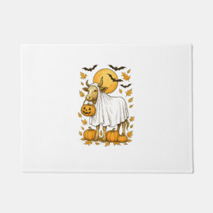 Highland Cow Halloween in Ghost Costume Doormat
