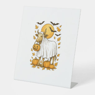 Highland Cow Halloween in Ghost Costume Pedestal Sign