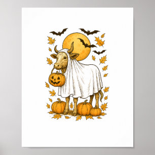 Highland Cow Halloween in Ghost Costume Poster