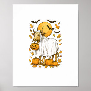 Highland Cow Halloween in Ghost Costume Poster