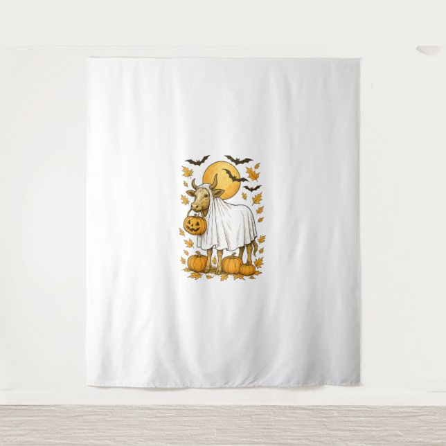 Highland Cow Halloween in Ghost Costume Tapestry (Front)