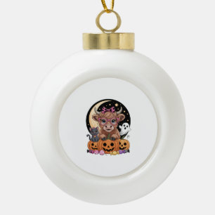 Highland Cow Halloween Spooky Season Ceramic Ball Christmas Ornament
