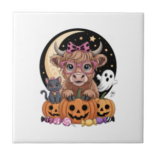 Highland Cow Halloween Spooky Season Ceramic Tile