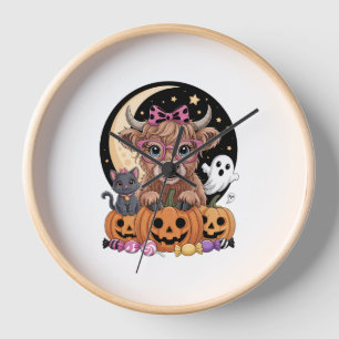 Highland Cow Halloween Spooky Season Clock