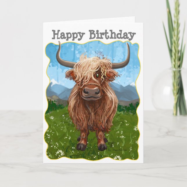 Highland Cow Happy Birthday  Card (Front)