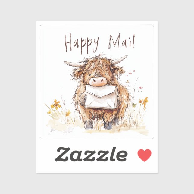 Highland Cow, Happy Mail, Sticker (Sheet)