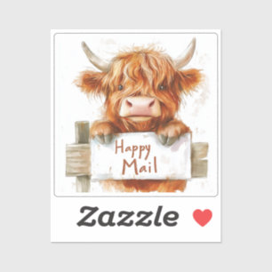 Highland Cow, Happy Mail, Sticker 