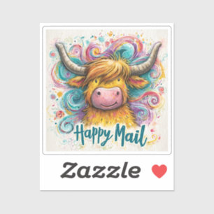 Highland Cow, Happy Mail, Sticker 