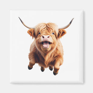 Highland Cow Happy Playful Fun Jumping In The Air Magnet