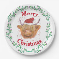 Highland Cow Hat Thistle Wreath Merry Christmas