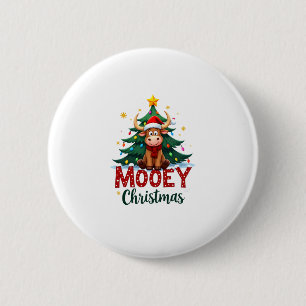 Highland Cow Heifer Santa Hat Mooey Christmas Tree 6 Cm Round Badge