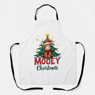 Highland Cow Heifer Santa Hat Mooey Christmas Tree Apron