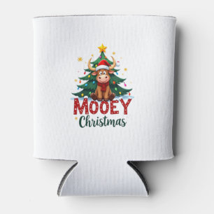 Highland Cow Heifer Santa Hat Mooey Christmas Tree Can Cooler